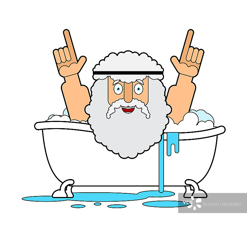 阿基米德在浴缸里竖起大拇指欢呼图片素材