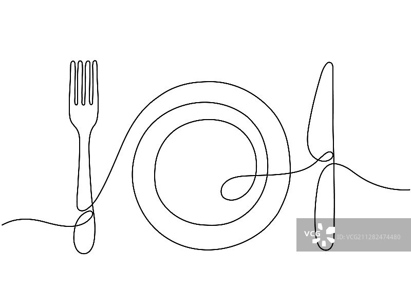 餐具连续线条轮廓图片素材
