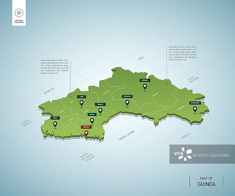 程式化地图几内亚等距3d绿色地图图片素材