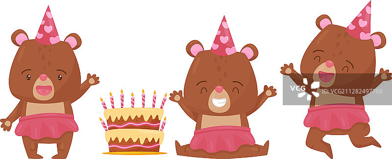 穿着裙子庆祝的可爱卡通熊女孩图片素材