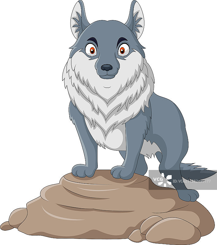 卡通狼站在岩石上图片素材