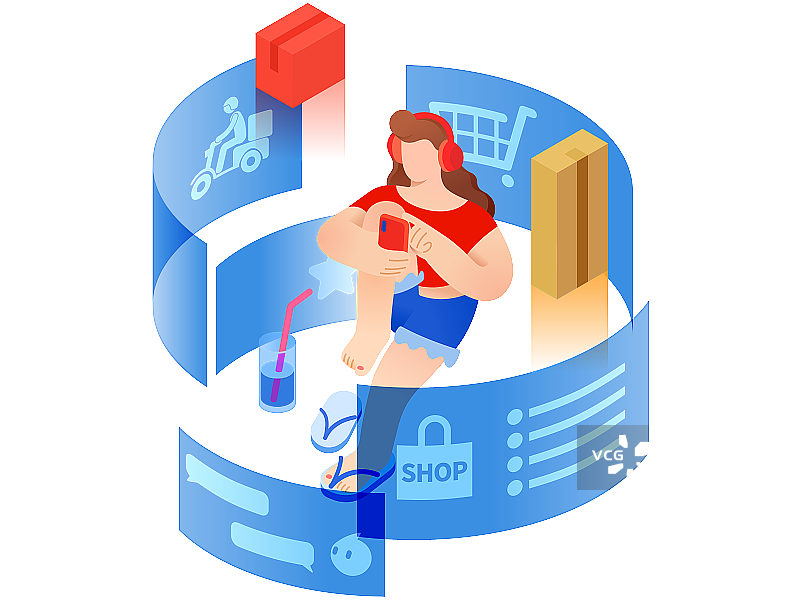 网络购物的女孩图片素材