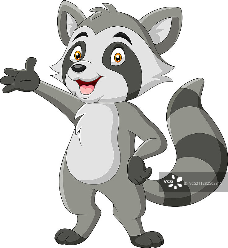 卡通趣味浣熊挥手图片素材