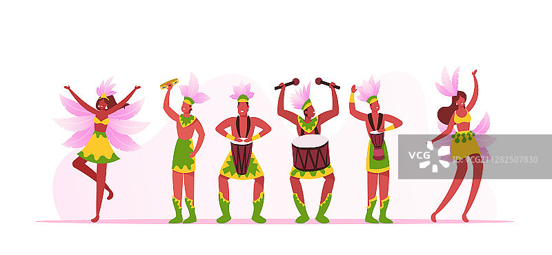 里约热内卢狂欢节音乐家和舞蹈女郎图片素材