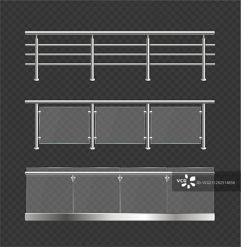 逼真3D金属玻璃栏杆图片素材