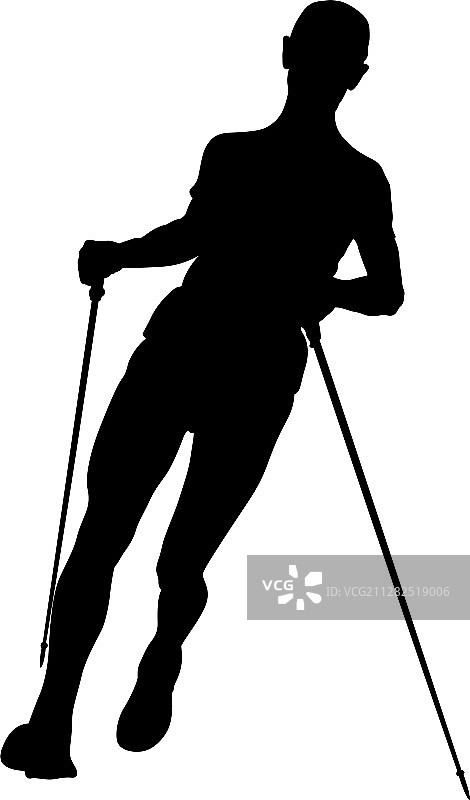 手持登山杖的男子越野跑运动员图片素材