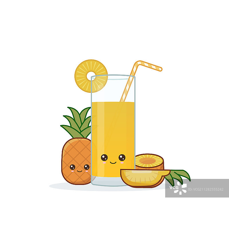 可爱微笑的卡通菠萝汁图片素材