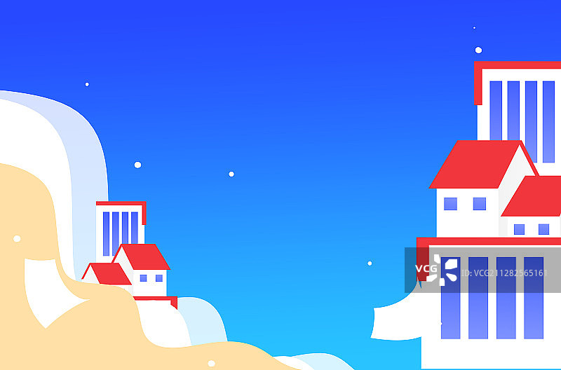 卡通手绘蓝色背景别墅房屋建筑插画图片素材