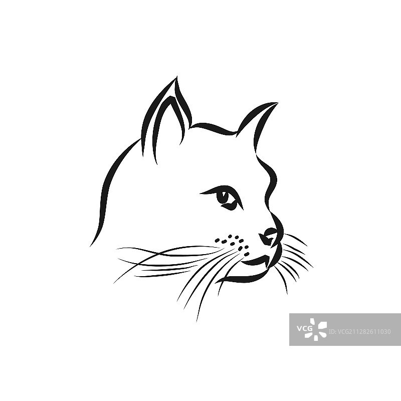 猫剪影手绘单线设计图片素材