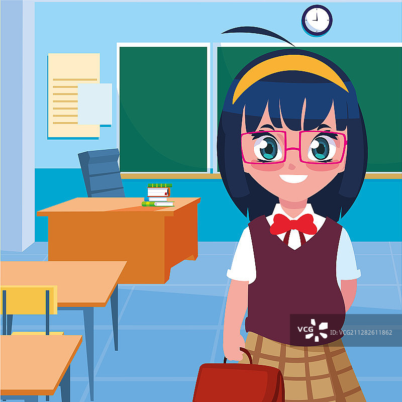 在教室里带着学习用品的女学生图片素材