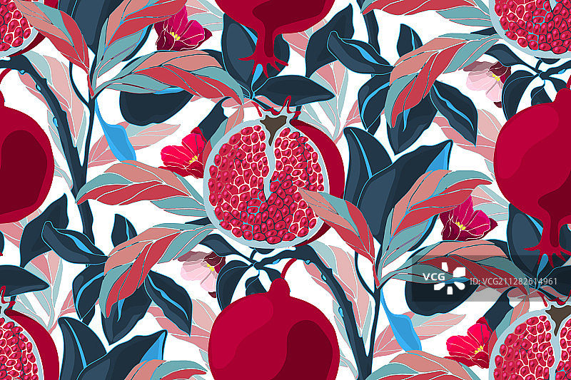 石榴花卉无缝艺术图案图片素材