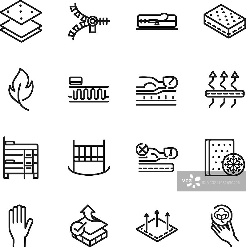 舒适软纺织品床垫线性图标集图片素材