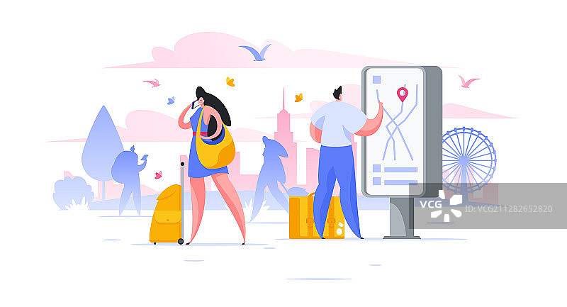 男人使用旅游街道地图图片素材