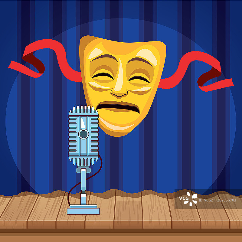 舞台麦克风面罩丝带单口喜剧表演图片素材