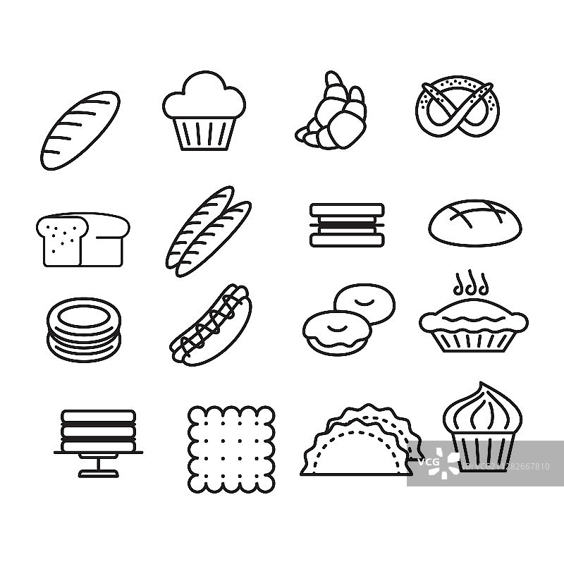 黑色细线烘焙标志图标集图片素材