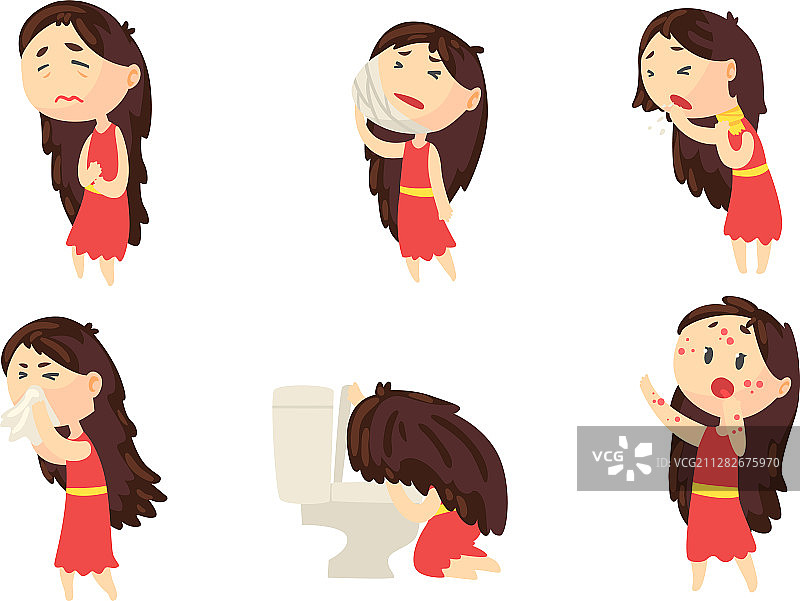 患有不同症状的生病女孩图片素材