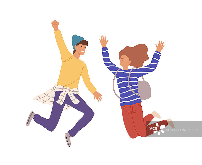 两个面带微笑的青少年跳跃欢呼图片素材
