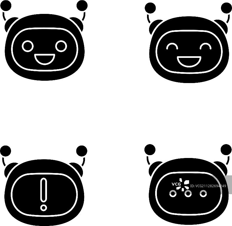 机器人表情符号字形图标集图片素材