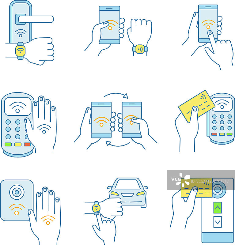 NFC技术彩色图标合集图片素材