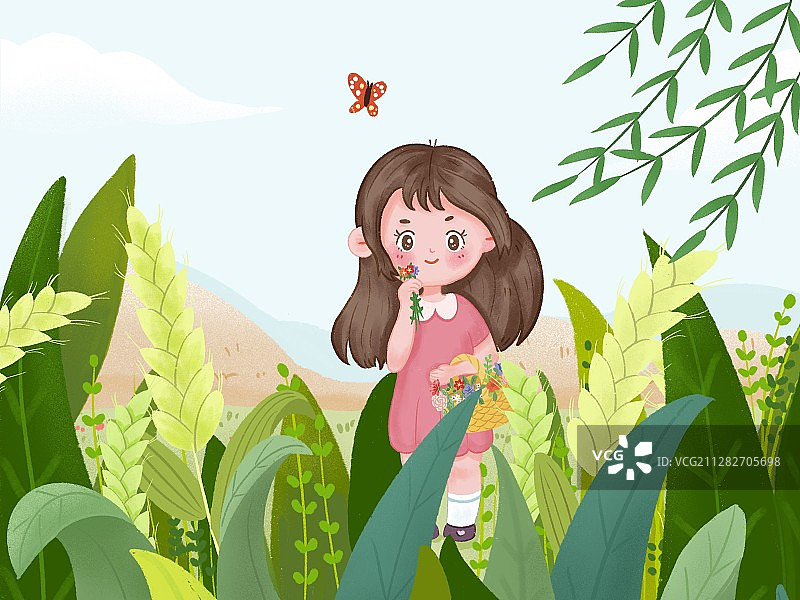 小满节气女孩拿花篮图片素材