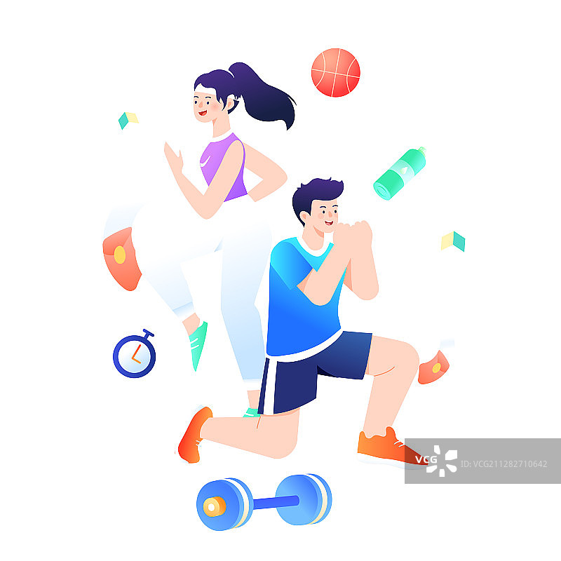 卡通运动减肥瘦身跑步健身达人电商促销活动背景渐变矢量插画图片素材