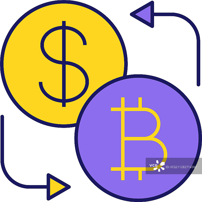 比特币与美元货币兑换彩色图标图片素材