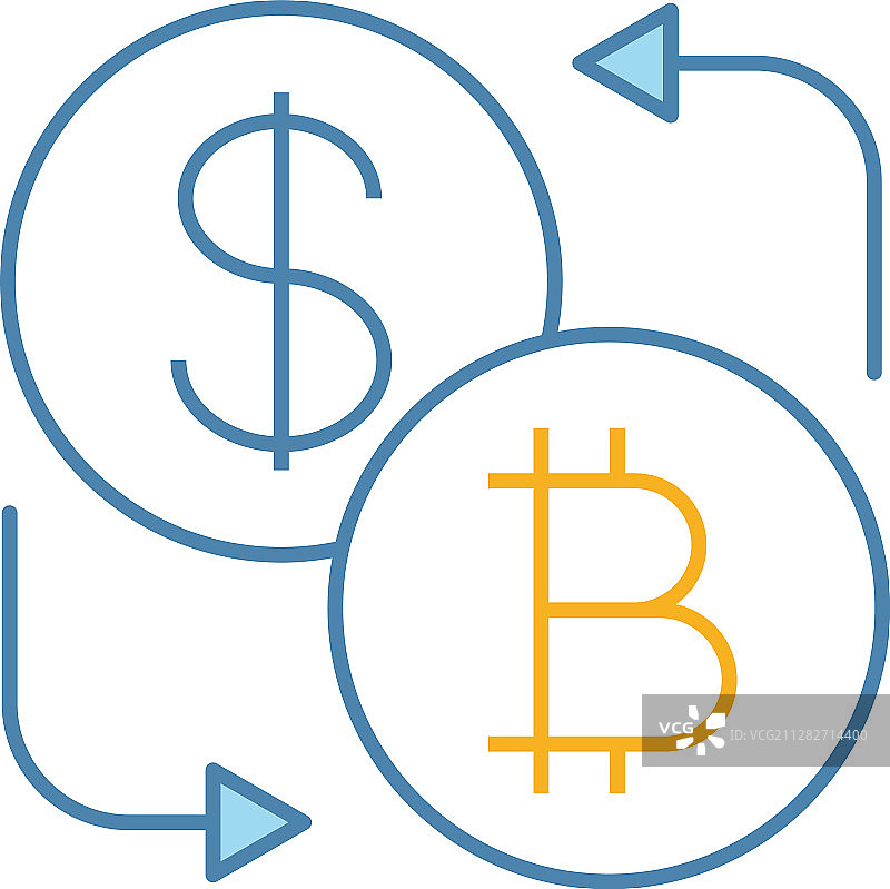 比特币与美元货币兑换彩色图标图片素材