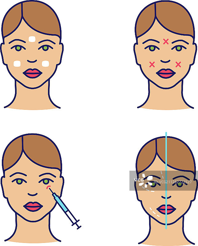 神经毒素注射彩色图标集图片素材