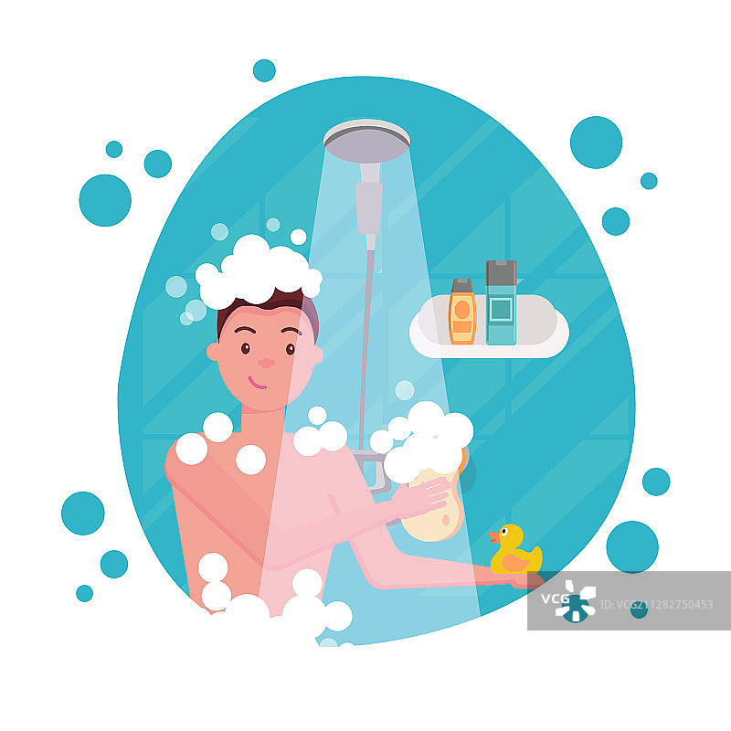 淋浴的年轻男人-圆形构图图片素材