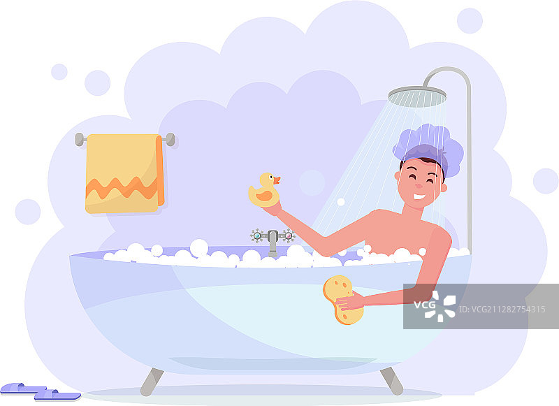 戴浴帽淋浴的男人图片素材