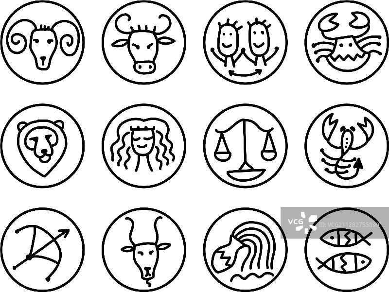 包含星座符号的黄道套装设计图片素材