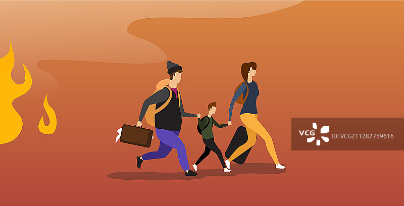 澳大利亚家庭逃离森林火灾图片素材