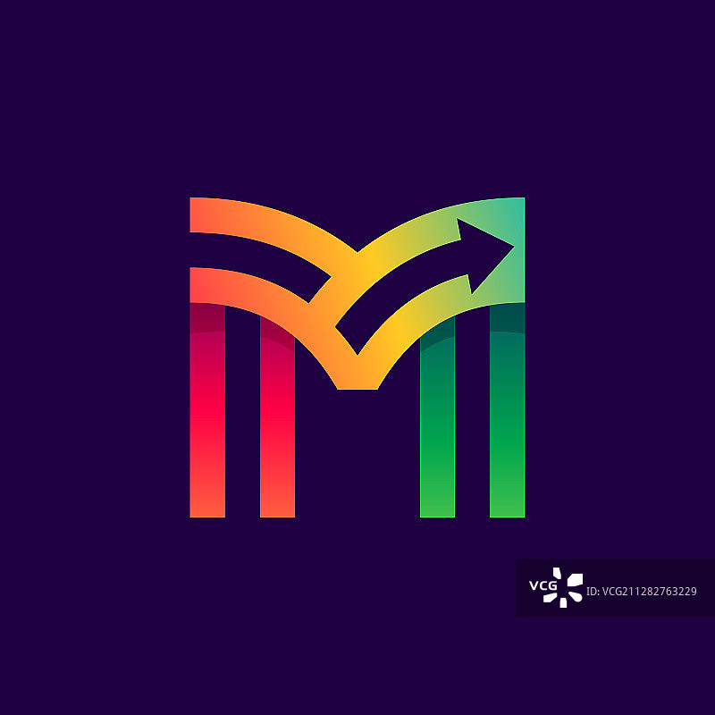 内部带箭头的字母M logo图片素材