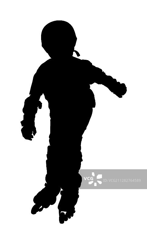 白色背景上的轮滑男孩剪影图片素材