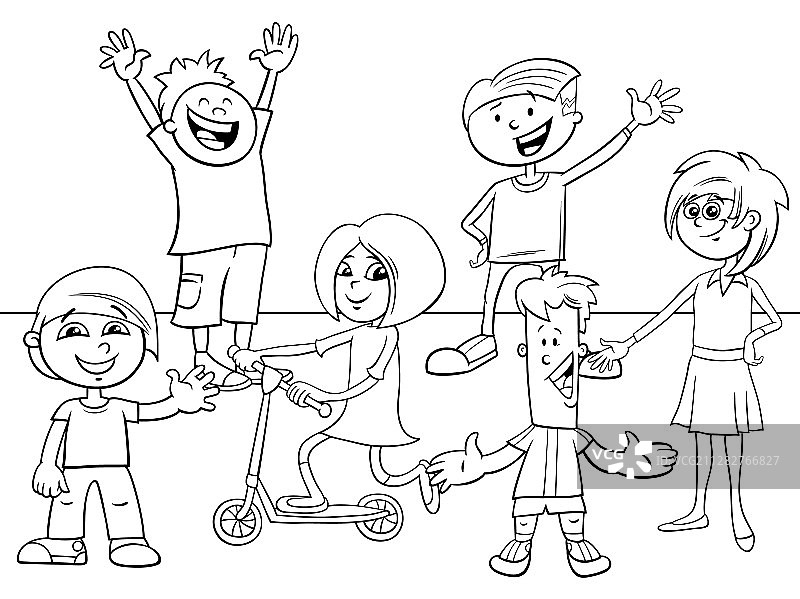 儿童和青少年人物涂色书图片素材