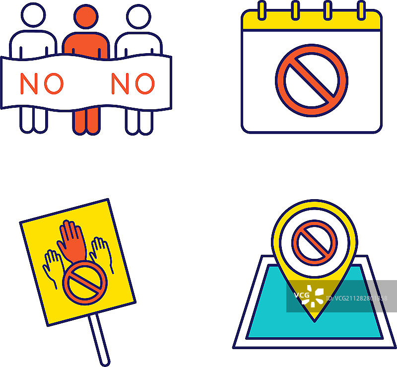 抗议活动彩色图标集图片素材