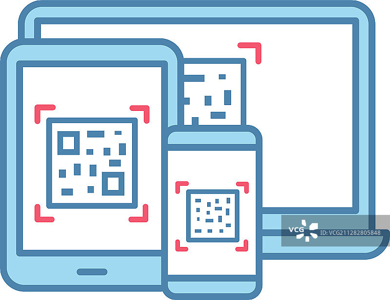 不同设备上的彩色二维码图标图片素材