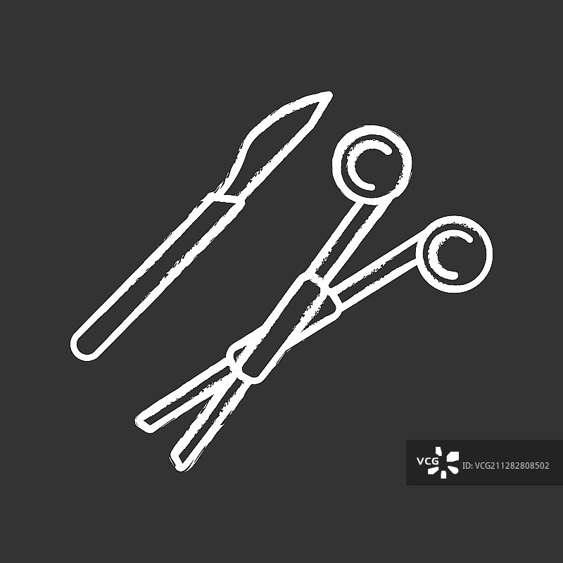 手术刀和夹子粉笔图标图片素材