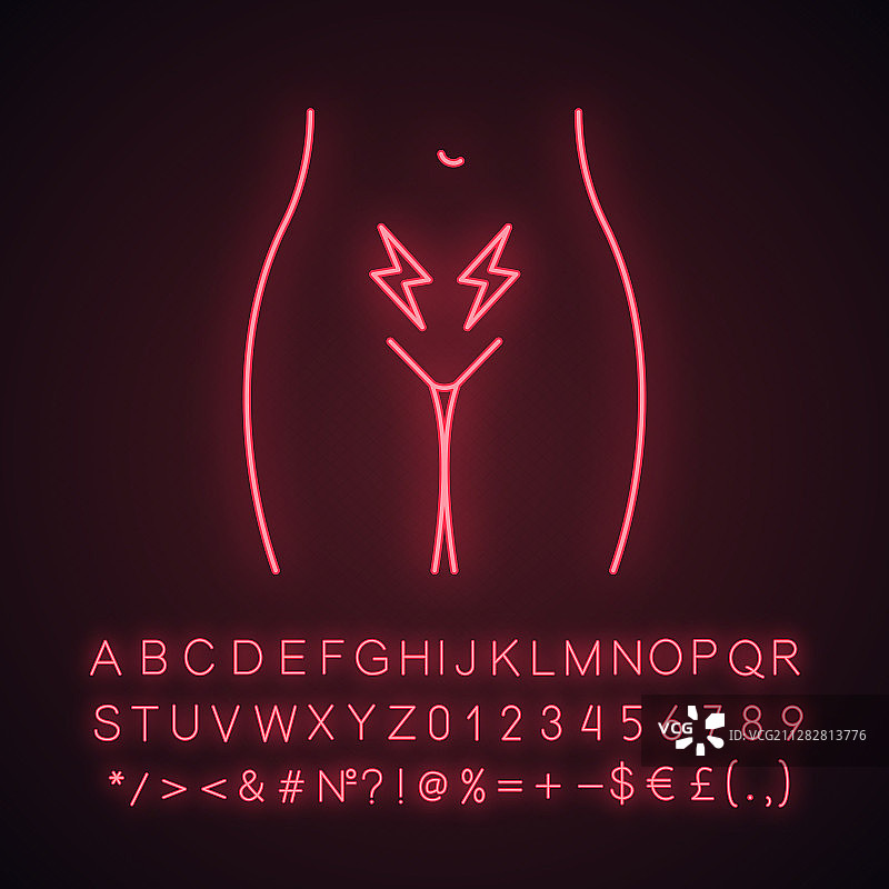 经期痉挛和疼痛霓虹灯图标图片素材