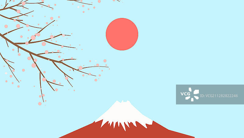 简约几何图形抽象插画日本富士山与樱花图片素材