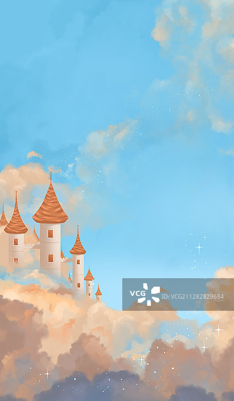 天空中的城堡插画背景竖版图片素材