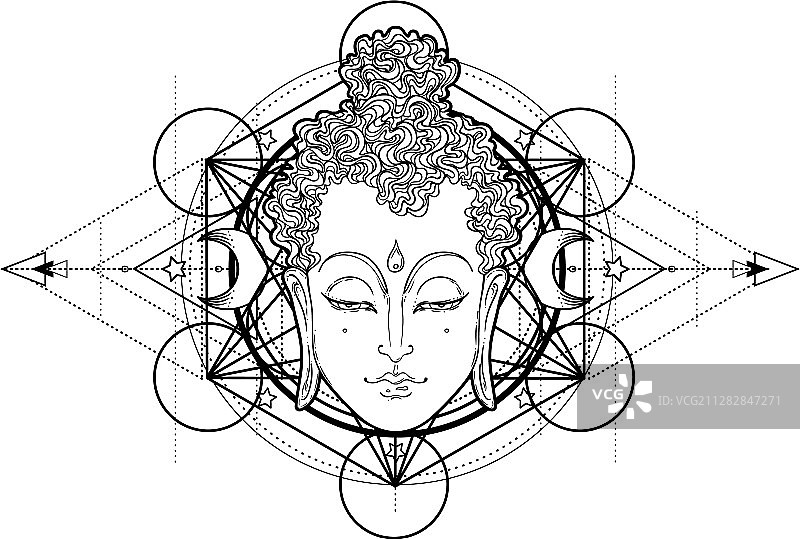 佛像面部曼陀罗圆形图案图片素材