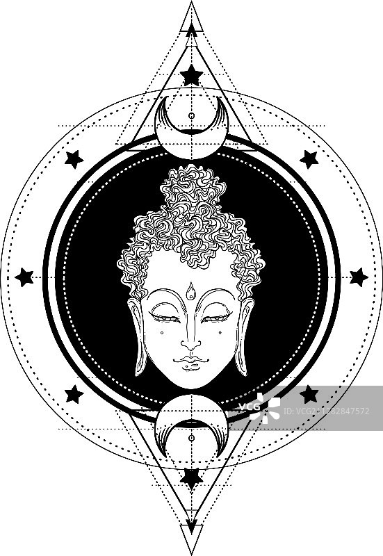 佛像面部曼陀罗圆形图案图片素材