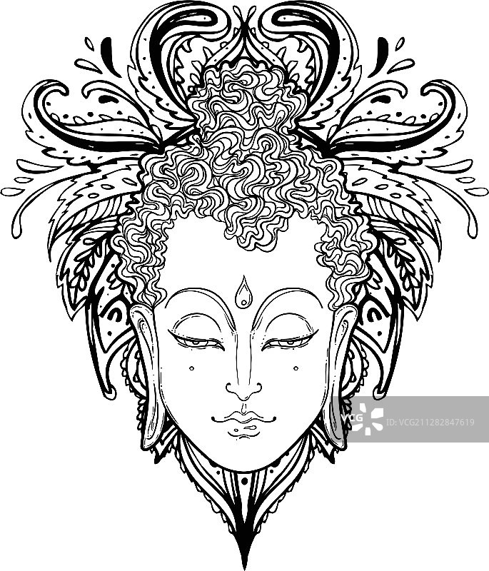 佛像面部曼陀罗圆形图案图片素材