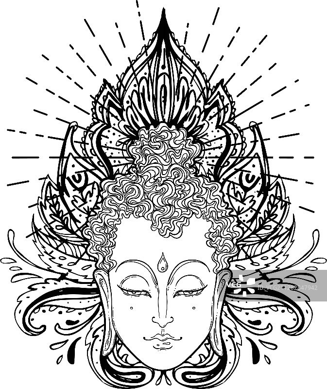 佛像面部曼陀罗圆形图案图片素材