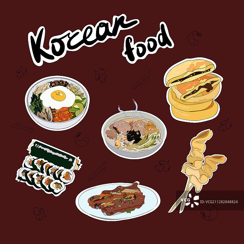 传统韩国菜肴贴纸合集图片素材