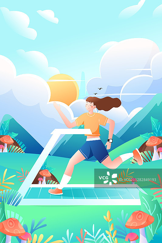 卡通运动减肥瘦身跑步电商促销活动背景渐变矢量插画图片素材