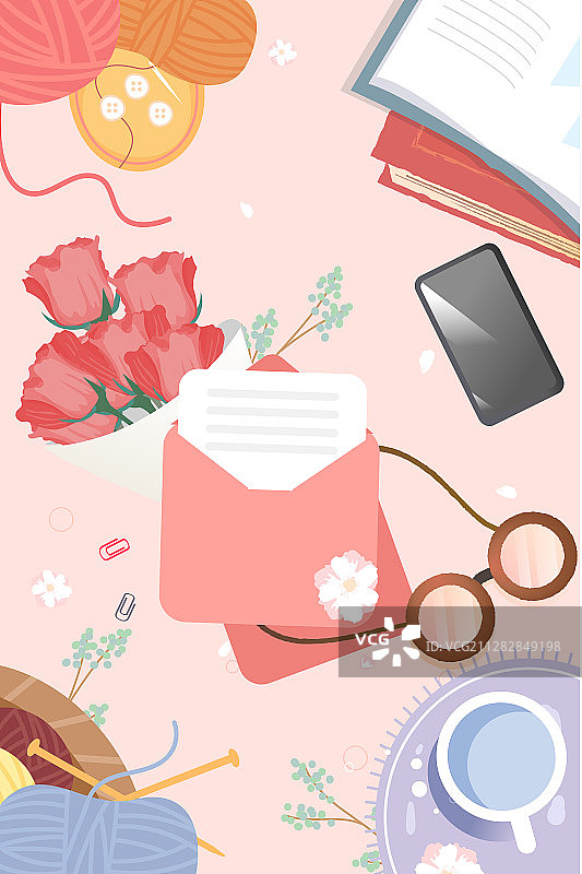 母亲节感恩感谢温馨家庭织毛衣大手小手亲子矢量插画图片素材