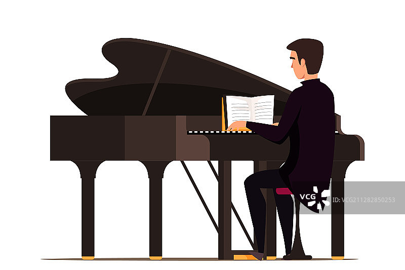 男子弹奏三角钢琴图片素材