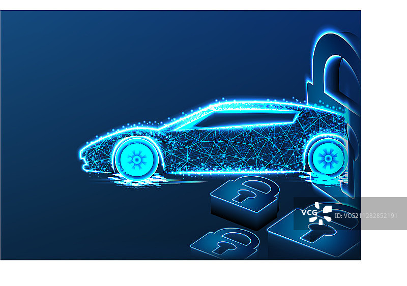 跑车与挂锁安全概念线条设计图片素材